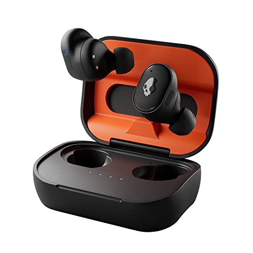 Skullcandy Grind Fuel Kabelloser In-Ear Kopfhörer, 40 Std. Akkulaufzeit, Skull-iQ, Alexa-Unterstützung, Mikro, Kompatibel mit iPhone, Android und Bluetooth-Geräten - Schwarz/Orange